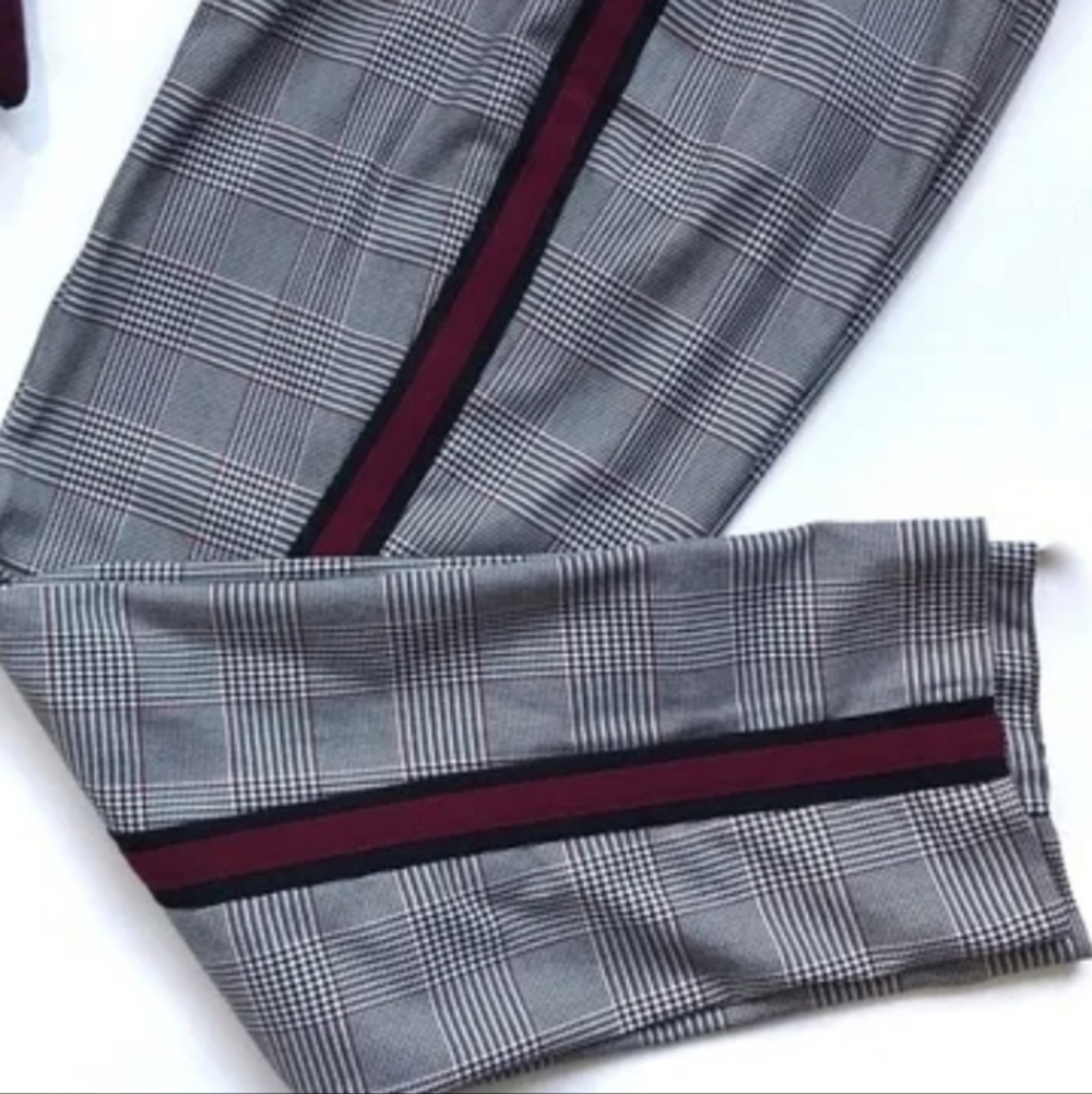 Zara Plaid Dress Pants With Red Side Stripes - Picture 8 of 8